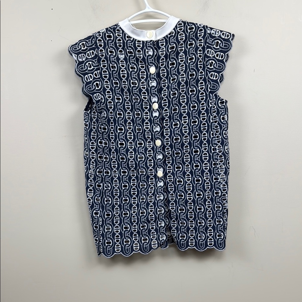 Sandro Navy and White Lace-Pattern Sleeveless Top - Picture 3 of 12